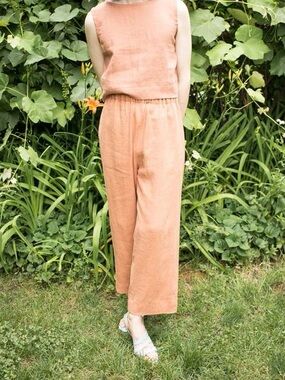NWOT Seek Shelter Caramel Eva Scandi Minimal Linen Wide Leg Pants Size Medium